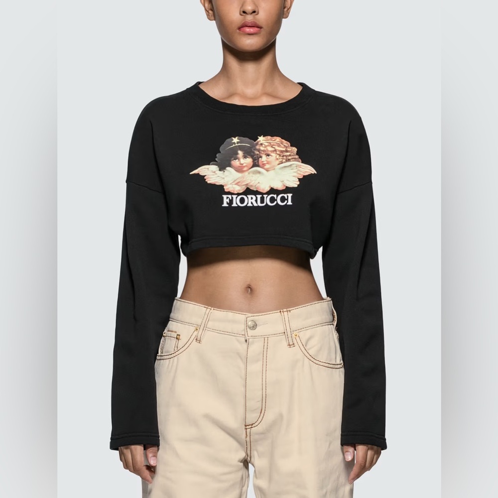 Fiorucci Vintage Angels Cropped Sweatshirt In Black Size Medium